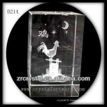 K9 3D Laser Chinese Zodiac Cock Etched Crystal Block